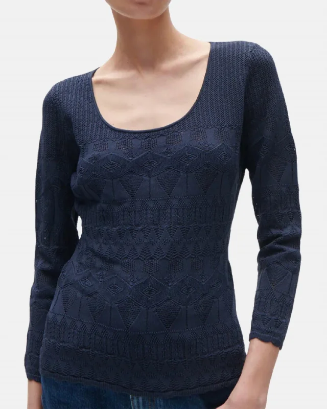 Amanda Knit Top In Slate Navy