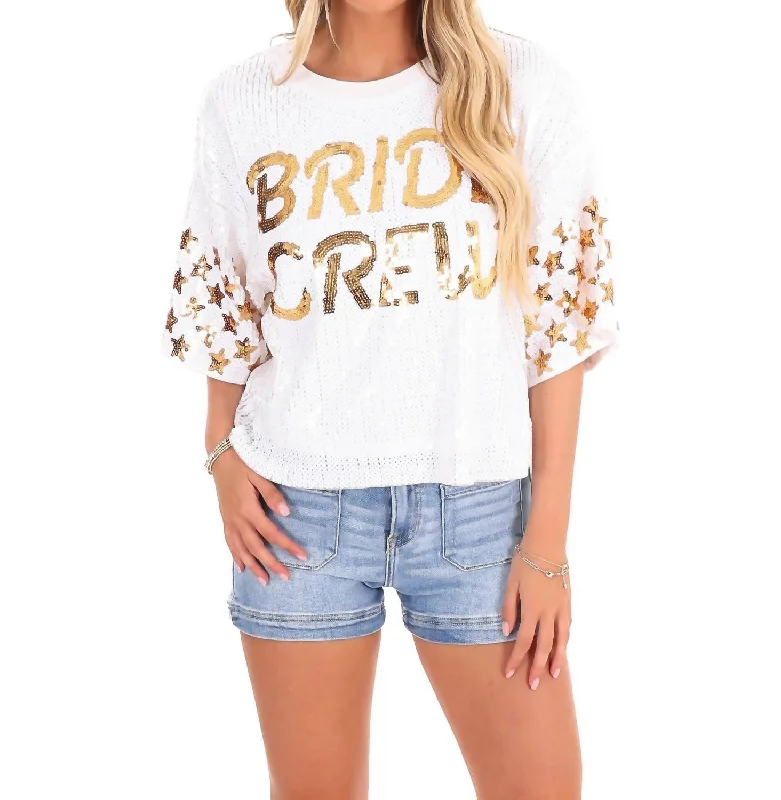 Bride Crew Sequin Top In White