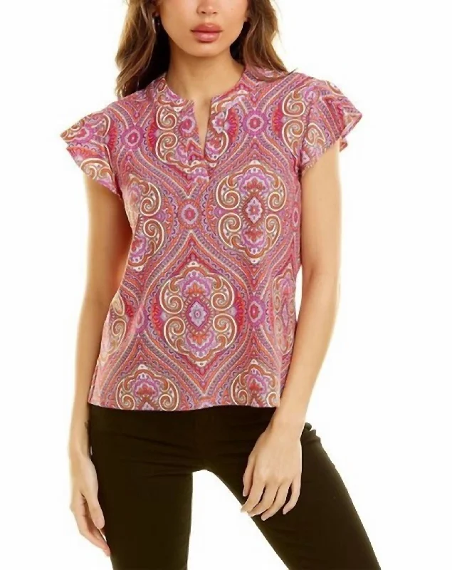 Dani Top In Paisley Medallion Hot Pink