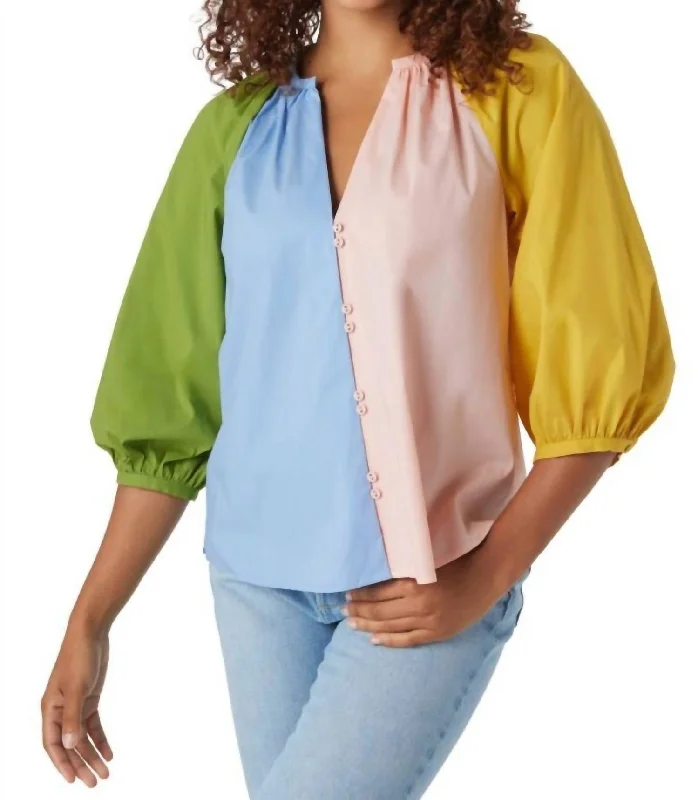 Rives 3/4 Sleeves Colorblock Top In Spring