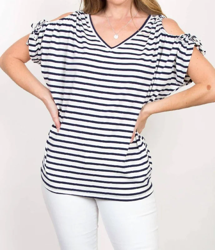 Stripped Dolman Top In Navy