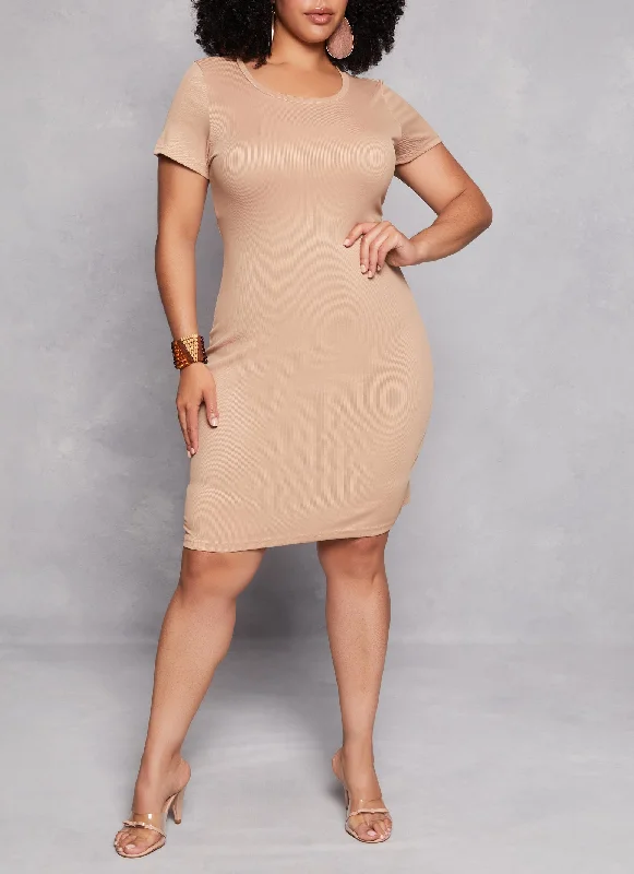 Plus Size Daisy Rib Knit T Shirt Dress