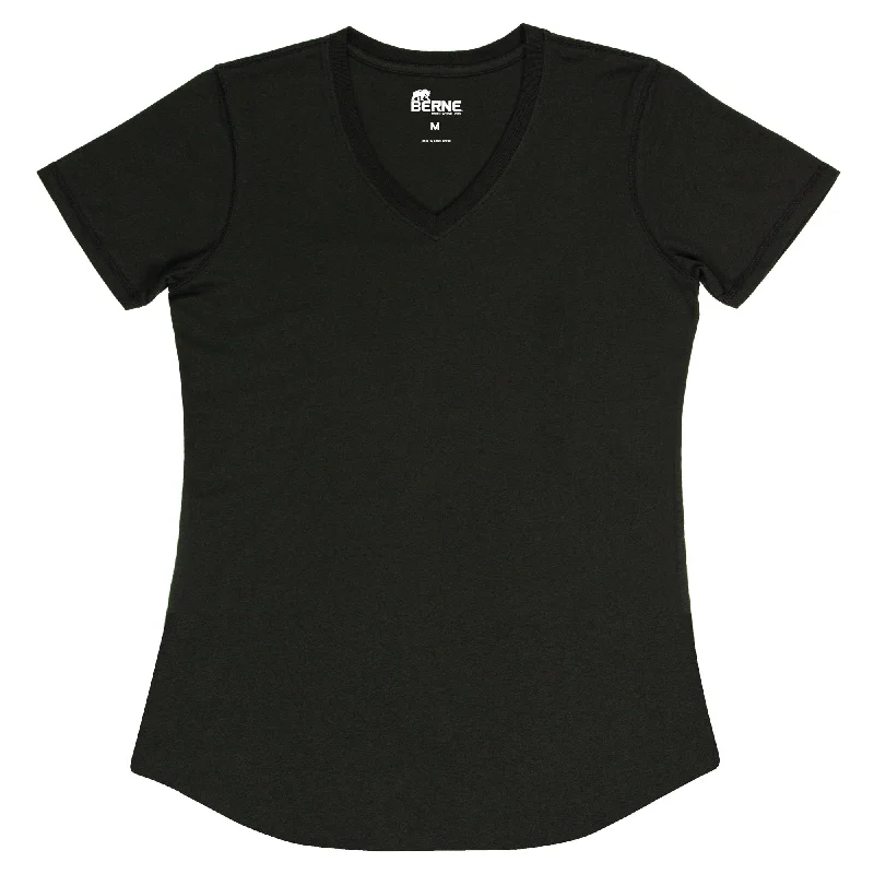 Berne Black Cotton Blend Ladies Lightweight Performance V-Neck S/S