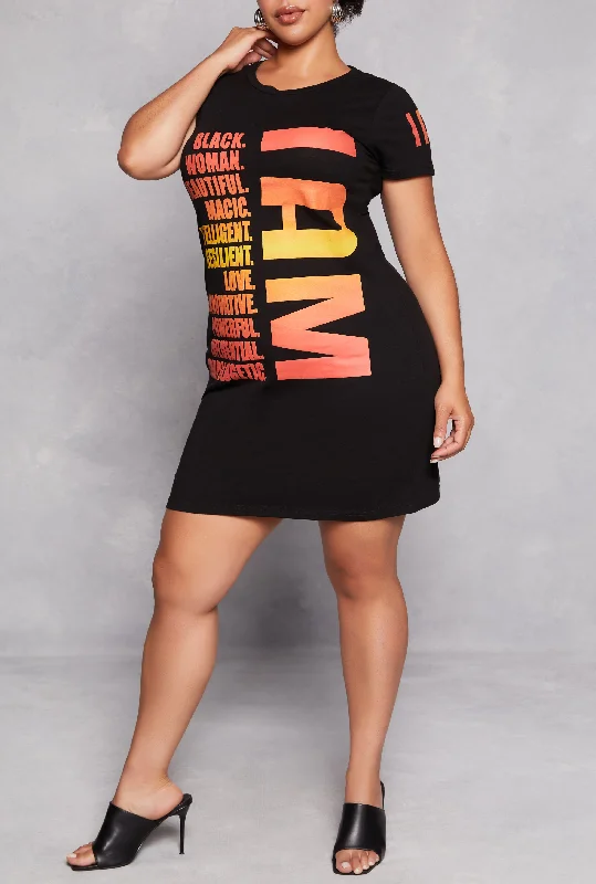 Plus Size I Am Graphic T Shirt Dress