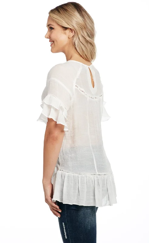 Cowgirl Up Womens White Rayon Two Tier Tunic S/S