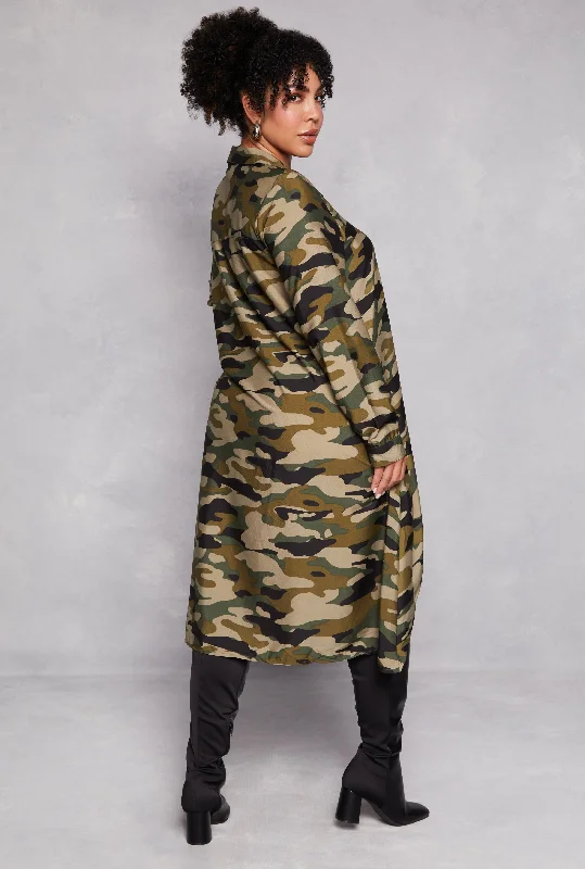 Plus Size Camo High Low Shirt Dress