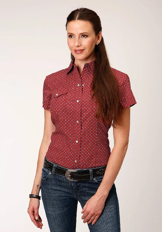 Roper Womens Red 100% Cotton Victorian Foulard S/S Shirt S