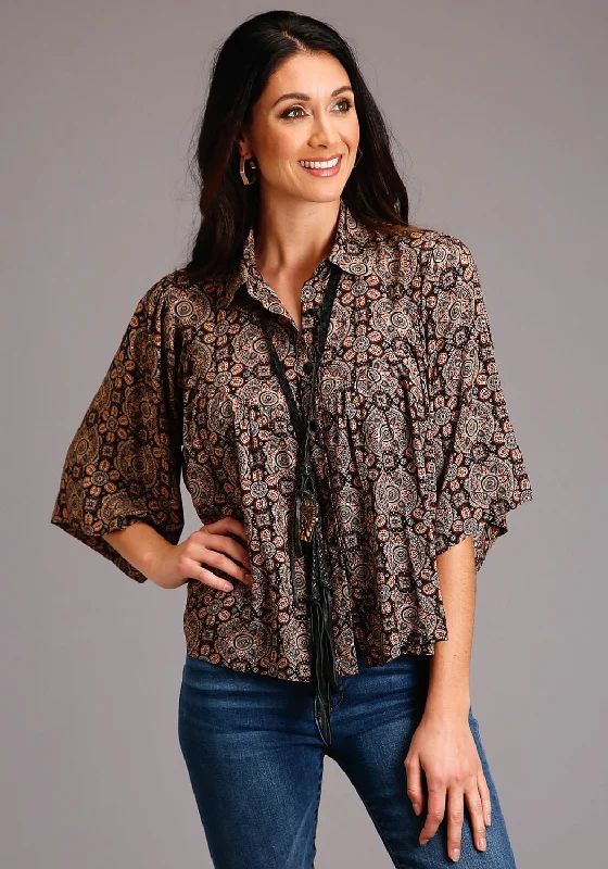 Stetson Womens Brown Rayon/Nylon Prairie Paisley S/S Blouse