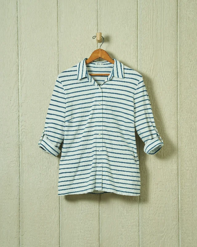 Avalon Indigo Knit Top in White/Navy Stripe
