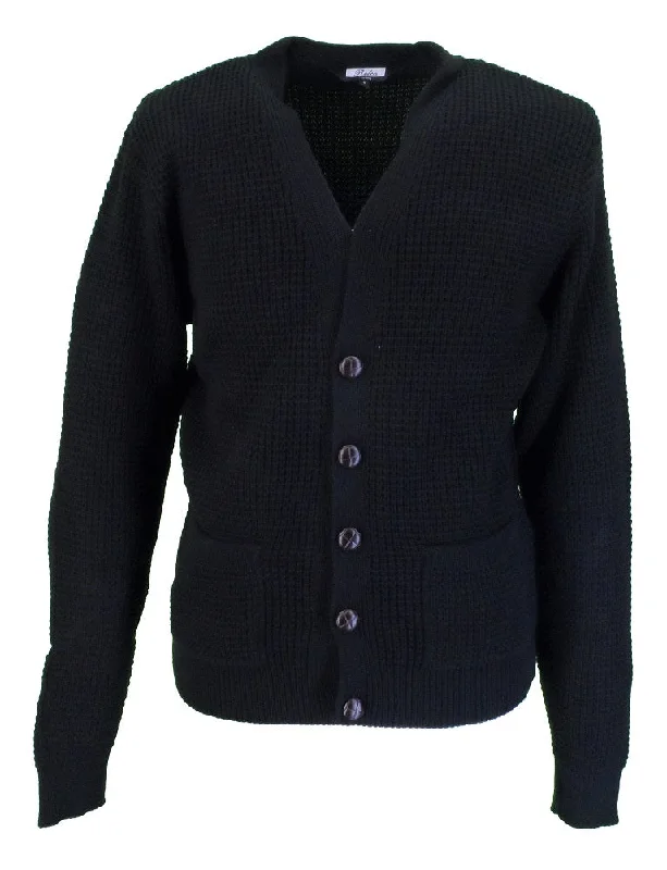 Relco Classic Retro Waffle Knit Black Cardigan