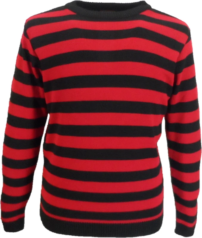 Men's Black and Red Retro Striped Jumper