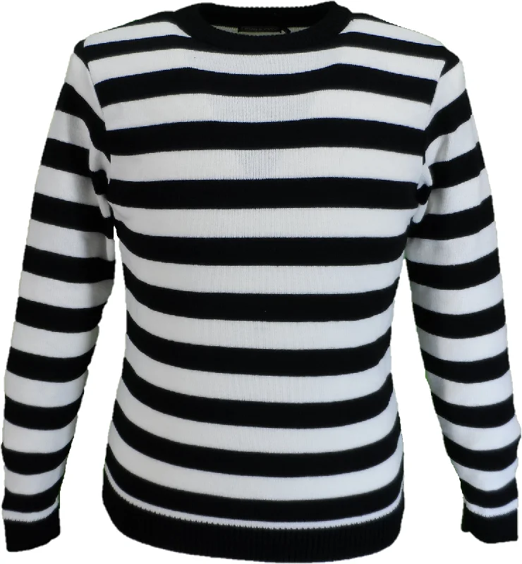 Men's Black and White Retro Striped Jumper