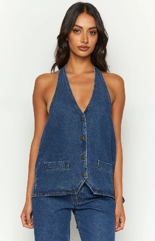 Lioness Hills Halter Dark Denim Vest Lioness Hills Halter Dark Denim Vest