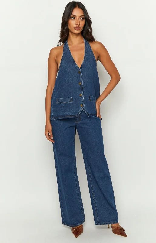 Lioness Hills Halter Dark Denim Vest Lioness Hills Halter Dark Denim Vest
