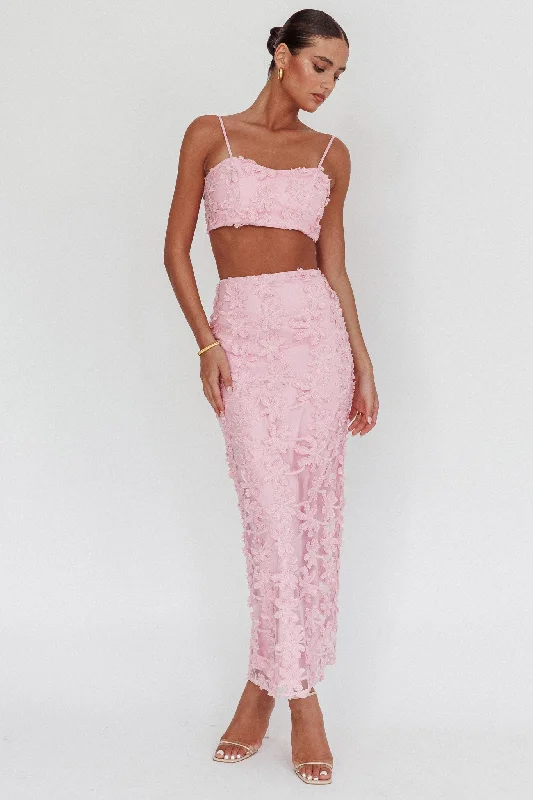 Casi Tied Back Crop Top Embroidered Baby Pink