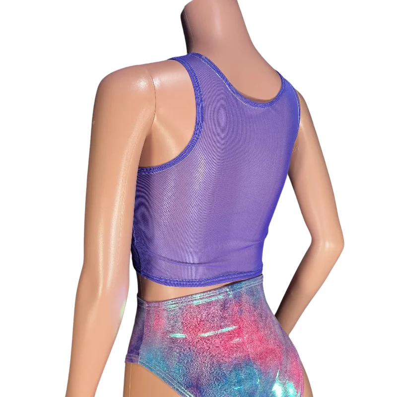 Censor Crop Tank - Lavender Mesh w/ Rainbow Mystique Tie Dye Holographic