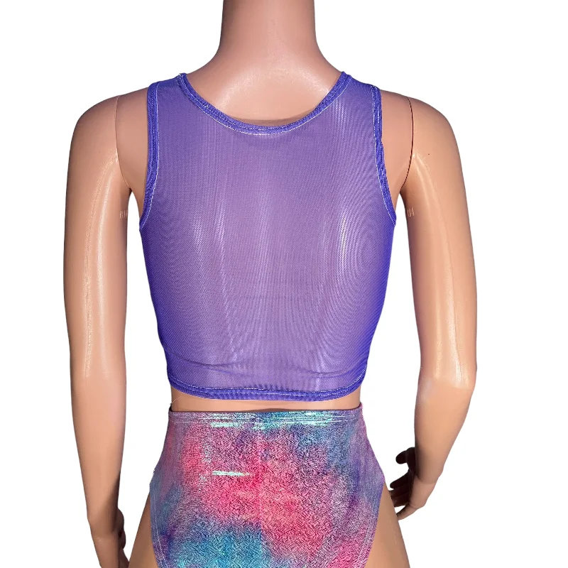 Censor Crop Tank - Lavender Mesh w/ Rainbow Mystique Tie Dye Holographic