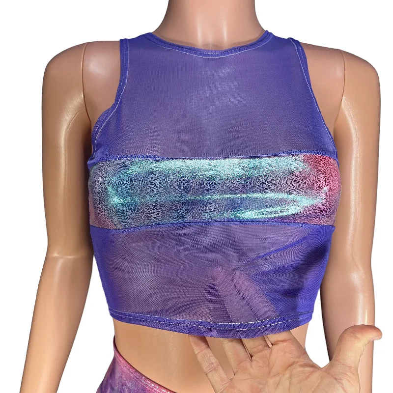 Censor Crop Tank - Lavender Mesh w/ Rainbow Mystique Tie Dye Holographic