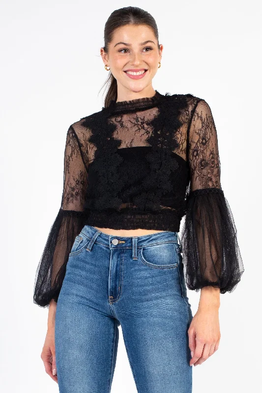 Clara Mesh Lace Crop Blouse