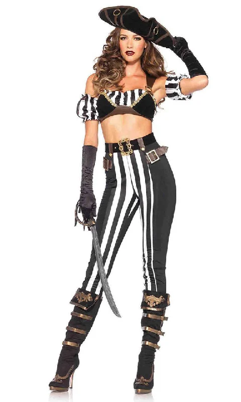 Diva On Deck <br><span>Black White Vertical Stripe Pattern Sleeveless Crop Top Leggings Two Piece Halloween Costume</span>