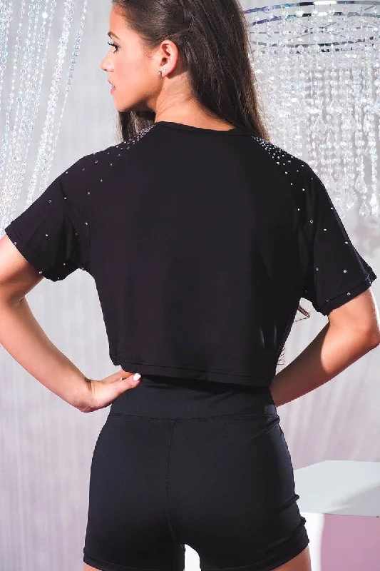 Gemma Cropped Tee in Black Crystal Elegnanza