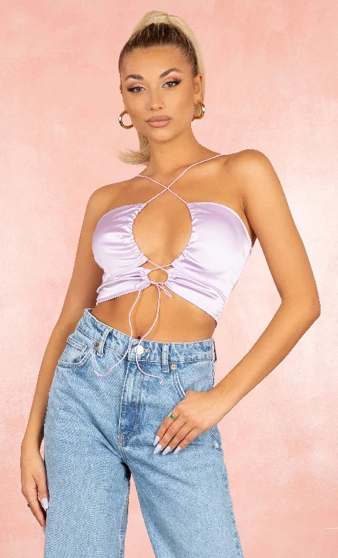 Getting Lit Lavender Lilac Light Purple Sleeveless Spaghetti Strap Crisscross Cut Out Crop Tank Top Getting Lit Lavender Lilac Light Purple Sleeveless Spaghetti Strap Crisscross Cut Out Crop Tank Top