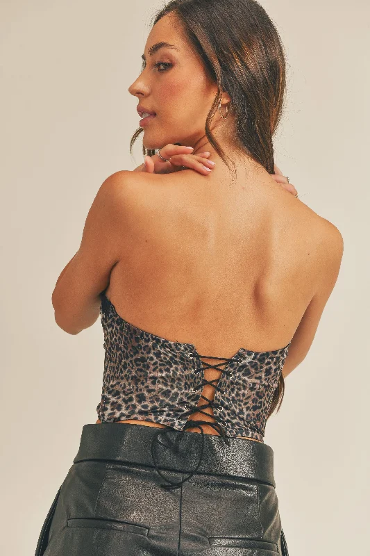 Leopard Print Lace Detail Crop Top