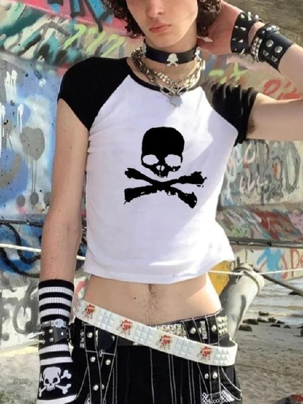 Raglan Sleeve Skull Crop Top