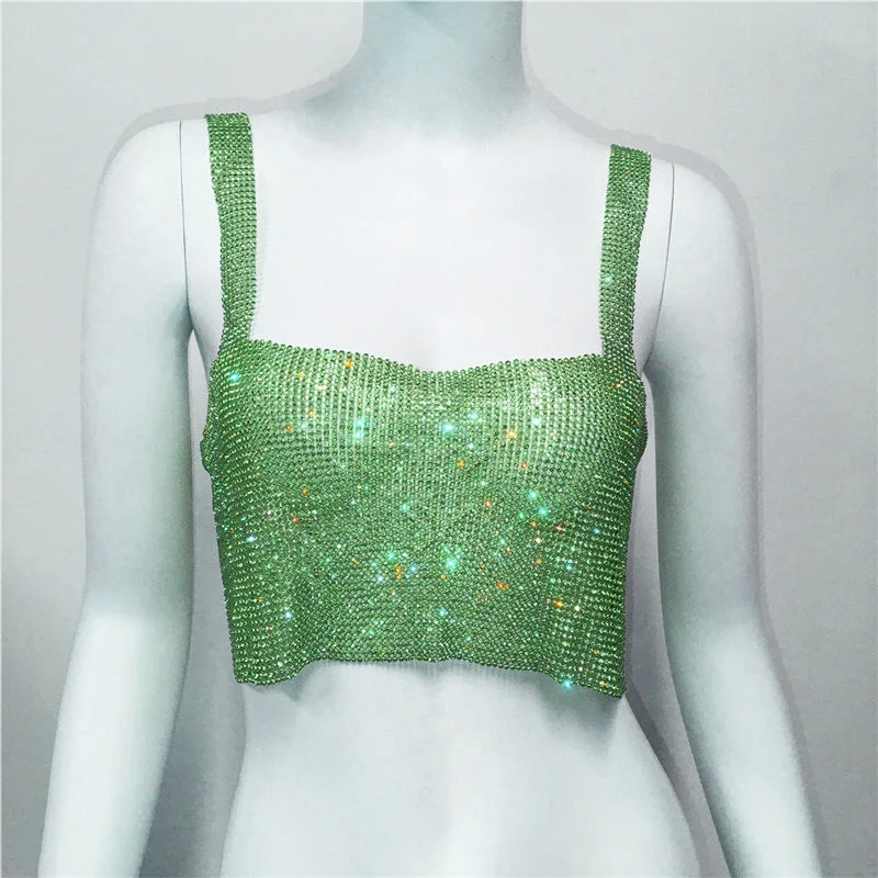 SHIHAN Bling Rhinestones Party Crop Top 2023 Fashion Backless Straps Full Diamonds Cami Cropped Top for Women Sparkle Tops