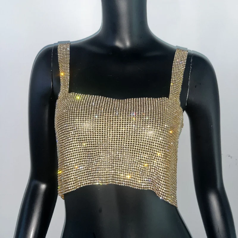 SHIHAN Bling Rhinestones Party Crop Top 2023 Fashion Backless Straps Full Diamonds Cami Cropped Top for Women Sparkle Tops