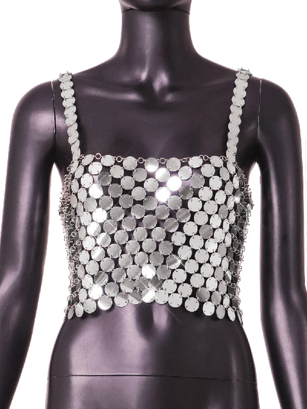 SHIHAN T20397 Mesh Metal Women Top Cropped Top Summer Wear Glitter Sequin Backless Halter Crop Tops Festival Clothing