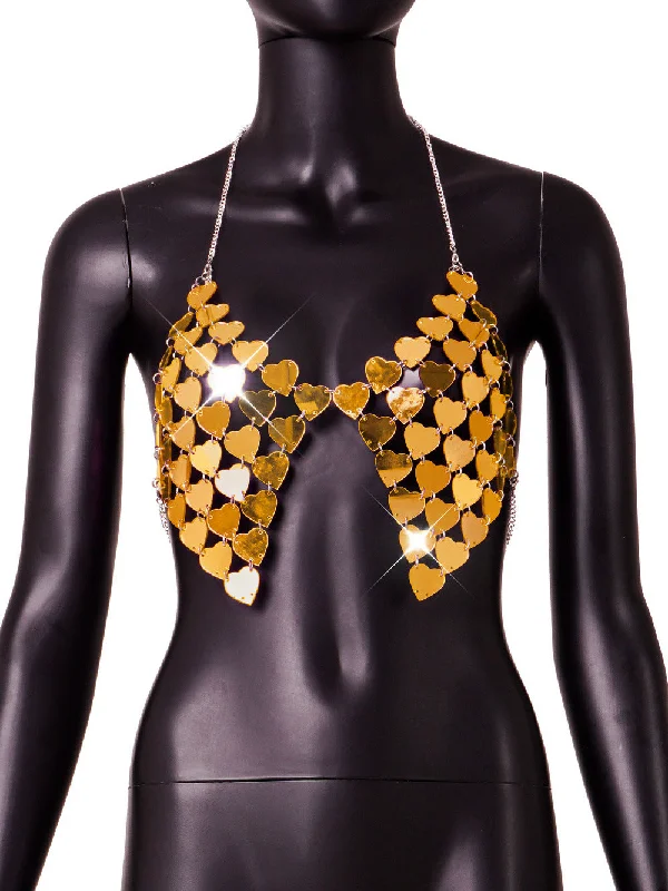 SHIHAN T20412 Gold Silver Backless Bra Metal Mini Skirt Short Bikini Jewelry Crop Top Metal Mesh Sequin Halter Women Tops