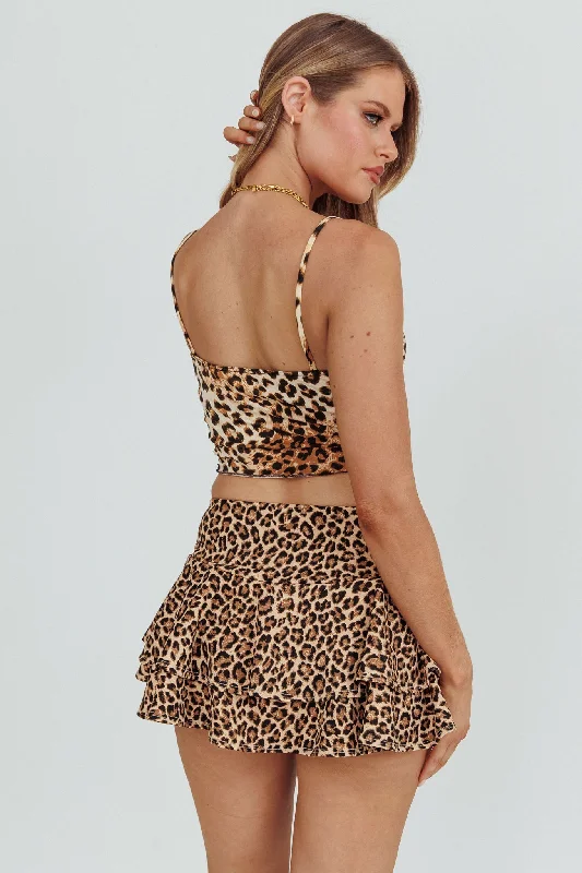 Thordis Leopard Cami Cropped Top Brown