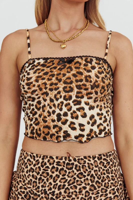 Thordis Leopard Cami Cropped Top Brown