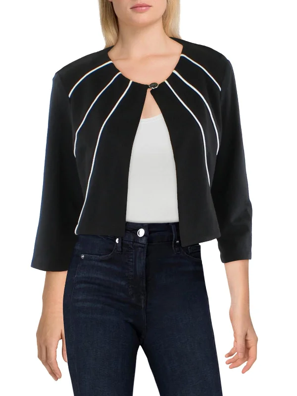 Womens Piping Cropped Collarless Blazer