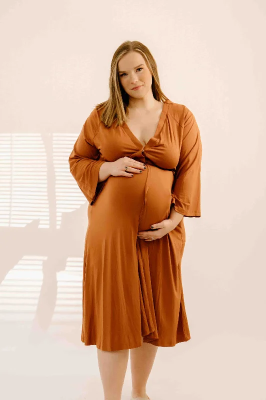 Amelia Labor & Postpartum Gown in Burnt Orange